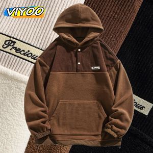 Mens Hoodies Sweatshirts Mens Y2K Winter Jacket Brown Hoodies Hooded Coat Par Patchwork Loose Sweatshirts Overcoats Korean Autumn Clothes Men 231102