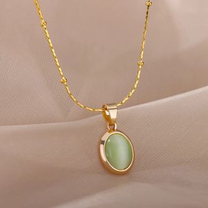 Anhänger Halsketten Edelstahl Runde Opal Halskette für Frauen Mädchen Naturstein Gold Farbe Choker Vintage Schmuck Collier 231101