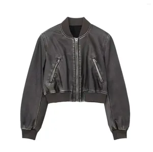 Men's Jackets RARF Women's 2023 Vintage Imitation Leather Bomber Jacket Coat Top Style