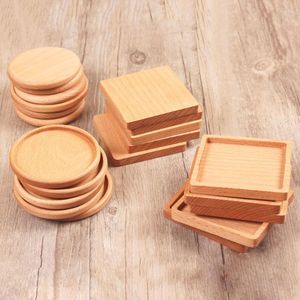 Table Mats 1PCS Wooden Beech Tea Potholder Creative Coffee Cup Mat Square Round Solid Wood