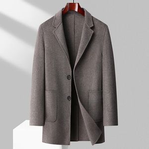 Herrenjacken Männer Klassischer Schafwollmantel Herbst Winter Schwarz Grau Khaki Kamel Kerbkragen Warmer weicher Kaschmir-Mischmantel Outfits 231102