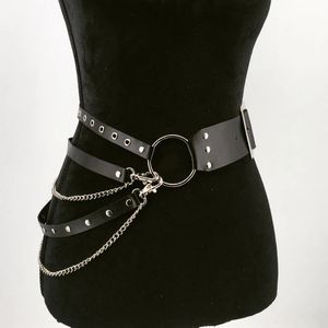 Pasy goth punk Corset Belt Regulowane kobiety w talii metalowy łańcuch skórzany wiązka wiązka nocnego klubu Hiphop Rock Sexy Dress Paliw 231101