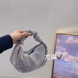 光沢のある効果のない枕、ベントバッグ、バンケットラインストーン、携帯電話バッグ、カラフルなプリーツランチボックス、手持ち、手持ち袋231102