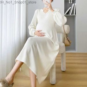 Платья для беременных Твердые платья для беременных Осень-зима Одежда для беременных Мода Горячая мама Свободное платье для грудного вскармливания Беременность Vestidos Q231102