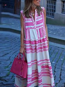 Abiti casual da donna stampa geometrica abito lungo Boho sexy scollo a V senza maniche ampio maxi estate vacanza femminile abito da spiaggia abito prendisole