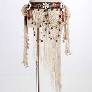 Tribal White Belly Costumes Belt Tassel Coin Scarf Hip Gypsy Bellydance Style Handmade Dance Accessories