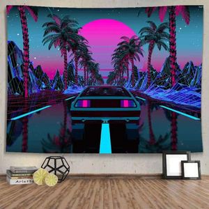 Tapestries Car Tapestry 1980s Science Fiction Super Sports Forest Road Suitable Home Decor Art Bedroom Living Room