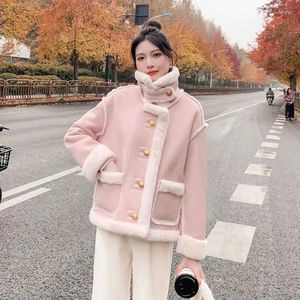 Frauen Jacken Einreiher Lamm Wolle Mantel Herbst Winter Stehen Sollar Plüsch Verdickte Jacke Motorrad Tragen Warme Top