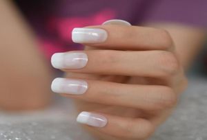24 шт., омбре, желе, белые, французские накладные ногти, Squoval, квадратные УФ-накладные ногти для девочек, полное покрытие, накладные ногти на пальцах, советы по дизайну ногтей8849993