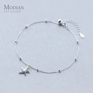 Tornozeleiras Modian Starfish Light Beads Anklet Chain para Mulheres Real 925 Sterling Silver Leg Chain Link Moda Fine Jewelry Presentes 231102