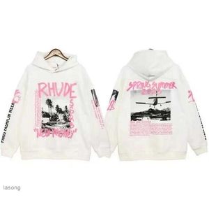 Marka projektanta Rhude Bluzy Męskie wydrukowane pullover crewneck z kapturem z kapturem z kapturem High Street Hip Hap Hap Treetwear Rhude Hoyme Oversize Tops For Men Women Black Hoodyik9v