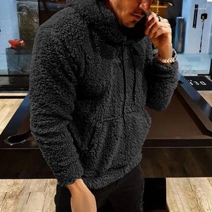 Men's Hoodies Sweatshirts 897504629 Fuzzy Hoodie for Man Autumn Plush Fleece Pullover Solid Color Long Sleeve Drawstring Hooded Jumper