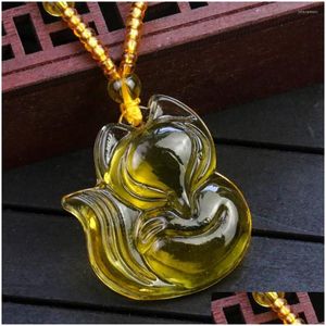 Pendant Necklaces Pendant Necklaces Luxury Natural Citrine Energy Stone Necklace Yellow Crystal Quartz Beads Colored Glaze A Dhgarden Dh0Kj