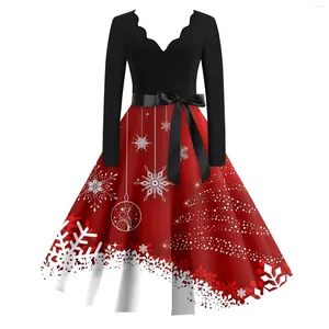 캐주얼 드레스 여성 크리스마스 드레스 겨울 겨울 긴 소매 V 목 호박 인쇄 할로윈 의상 파티 빈티지 S-2XL 의류