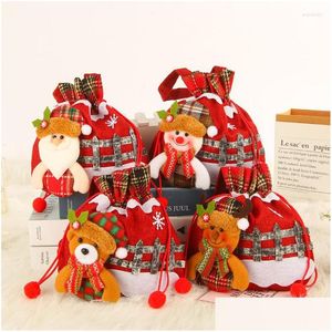 Juldekorationer Juldekorationer presentpåse Apple Plush Santa Claus Snowman Elk Bear Xmas Candy 2024 Year Merry Holders Drop Dhcl0