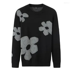 Erkek Sweaters Sweater o Boyun Örme Sakiller Kış Kalın Tam Baskılı Çiçek Giysileri Sokak Giyim Çekme Homme Büyük Boy