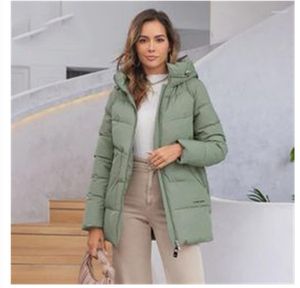Casacos de trincheira femininos 2023 jaqueta curta quente com capuz feminino inverno outwear clássico marca zíper design grandes bolsos casaco feminino 9910