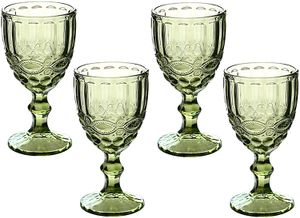 Qbsomk Wine Glasses Colored Water Goblets 10 OZ Wedding Party Red Wine Glass For Juice Drinking Embossed Design