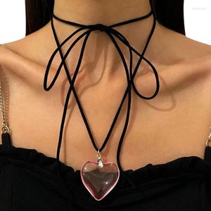 Pendant Necklaces Trendy Women Necklace Pink/Transparent Love Neckchains Adjustable Ribbon Tie Choker For Daily Use