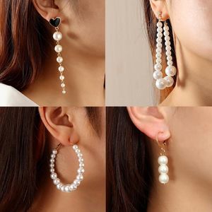 Серьги с серьгами жемчужные клипы Jwellery Женщины Long заявление Drop Simple Elegant Round Pearl Penden