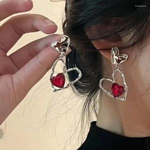 Dingle örhängen söt coola y2k kvinnor juvelery kristall röd hjärta metall temperament design kärlek pendell parti estetiska pendientes