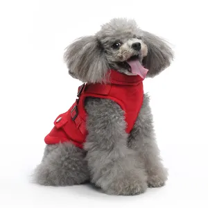 Trench coat para cães, roupas para cães com peito e costas, jaqueta com zíper e arnês para inverno, roupas de inverno para cães pequenos e médios, vermelho