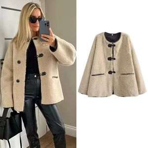 Kobiety FUR FAUX TRAF PLAT Kobiety Plush Jackets Autumn Winter Long Rleeves kurtka polarowa żeńska delikatne zintegrowane odzież wierzchnią 231102