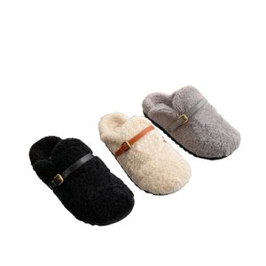 Роскошная дизайнерская обувь Женская обувь зимние плюшевые тапочки на плоской подошве Сандалии из овечьей шерсти Слайд-тапочки с коробкой Бесплатная доставка