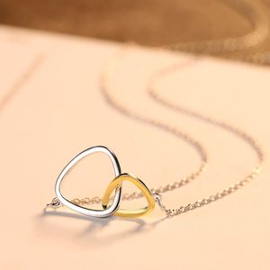 Märke geometrisk dubbel ringdesign S925 silverhänge halsband mode sexiga kvinnor dubbel färg krage kedja halsband utsökt smycken