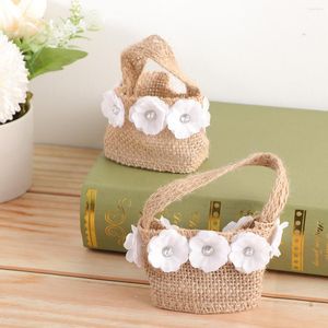 Gift Wrap 4 Pcs White Woven Storage Basket Bridesmaid Flowerpot Bowknot Rustic Vintage Wedding Child