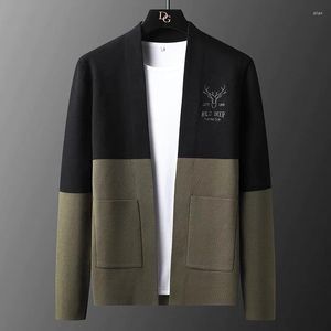 Men's Sweaters Luxury High-quality Contrast Knitted Cardigan For In Spring And Autumn Fashion Antler Embroidery Youth Sweater Coat Men