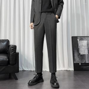 Ternos masculinos outono inverno de lã vestido de negócios calças masculinas cintura elástica streetwear calças casuais formal social sólido terno w04