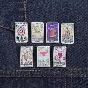 Yiyecek ve içecekler tarot kart şekilli emaye broş pimleri set estetik sevimli yaka rozetleri sırt çantaları için serin pimler şapka torbası yaka diy moda takı aksesuarları