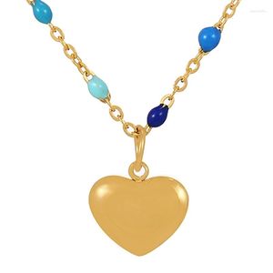 Collane con ciondolo ZHINI Moda affascinante cuore d'oro per le donne Colore gocciolamento di olio Catena di perle Collana di dichiarazione Gioielli per feste