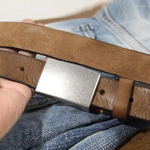 Belts Unisex 2.7cm American Vintage Real Genuine Leather Belt Female Luxury Buckle Women's High Quality Top Cowhide Jeans Strap