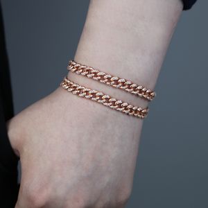 Rose Gold Cuban Chain Bangle Elegant Bracelet Hip Hop Paved Cubic Zirconia Women Party Gift Wholesale Jewelry