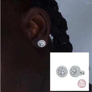 Stud Earrings Luxury Solid 925 Sterling Silver Full Sparking Carbon Diamond Round For Men Women Punk Hiphop Party Fine Jewelry