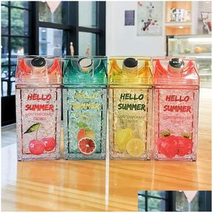 Water Bottles Water Bottles 430Ml Square Double Bottle Outdoor Ice Cup St Cold Drink Creative Summer Student Drinking Plastic Drop Del Dhwkp