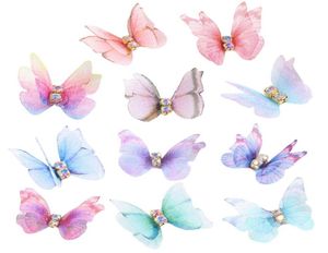 20 Stück 3D große Chiffon-Schmetterlings-Metallbasis mit glitzerndem Strass, lebendiges Schmetterlings-Design, Nagelkunst-Dekorationen, Nagelzubehör2446661