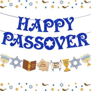 Party Decoration Cheereveal Happy Passover Banner Pesach Jewish Holiday Decorations Bunting Garland för inomhus mantel spis dekor