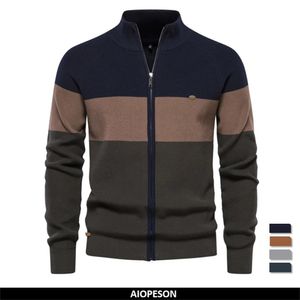 Mens Wool Blends Autumn and Winter Patchwork Color Sweater for Men Zipper Cardigans High Quality Youth Cotton 231101