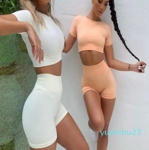 Summer Sport Set Women Two Piece Purple Crop Top Sport Bra Shorts Yoga Sportsuit Workout Outfit Thin Polyester Gym Set