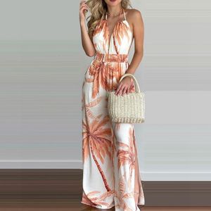 Kvinnors jumpsuits Rompers Sexig ärmlös halter Jumpsuit Kvinnor Summer Romper Floral Print Wide Long Long Pants For Women Jumpsuits 230331