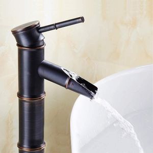 Bathroom Sink Faucets Antique Bronze Full Copper Bamboo Deck Mounted Kitchen El Basin Faucet Tap - Break Mouth 3 Joints(Black)