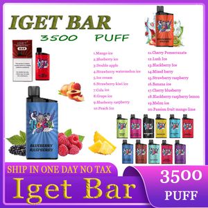 오리지널 IGET BAR 3500 퍼프 전자 담배 일회용 Igets 일회용 vape e 담배 포드 장치 퍼프 3500 박스 디자인 12ml Prefilled 1500mah iget vape 펜 스틱