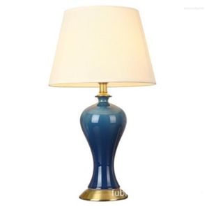 Bordslampor Modern American Blue Ceramic Dimmer Lamp Bed Room Foyer Study Simple Fashion Porcelain Desk Reading Night Light 190101
