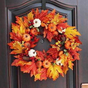 Decorative Flowers Wreaths Wreath Christmas Halloween Decoration Pumpkin Berry Pine Cone Maple Artificial Cloth Rattan Material Home Decoration Tools 231102