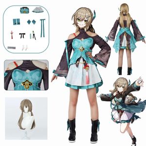 Anime jogo honkai star rail cosplay traje qing que saia chapelaria meias roupas qingque trajes de halloween para mulher cosplay