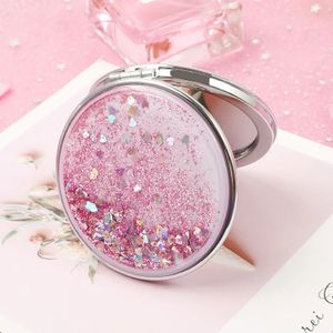 Compact Mirrors TSHOU722 Fashion 2-Face Mini Pocket Makeup Mirror Creative Cosmetic Compact Mirrors with Flowing Sparkling Sand Can 231102