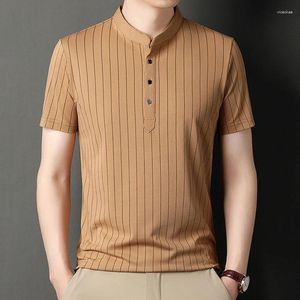 Мужские футболки CASUMANL 2023, летняя рубашка для мужчин, полосатая рубашка с круглым вырезом и пуговицами, тонкие быстросохнущие мужские деловые повседневные повседневные топы